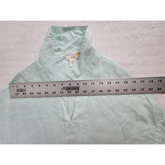 C&C California Womens Light Mint Green Linen Popover Tunic Top XS Long Sleeve - Picture 5 of 7